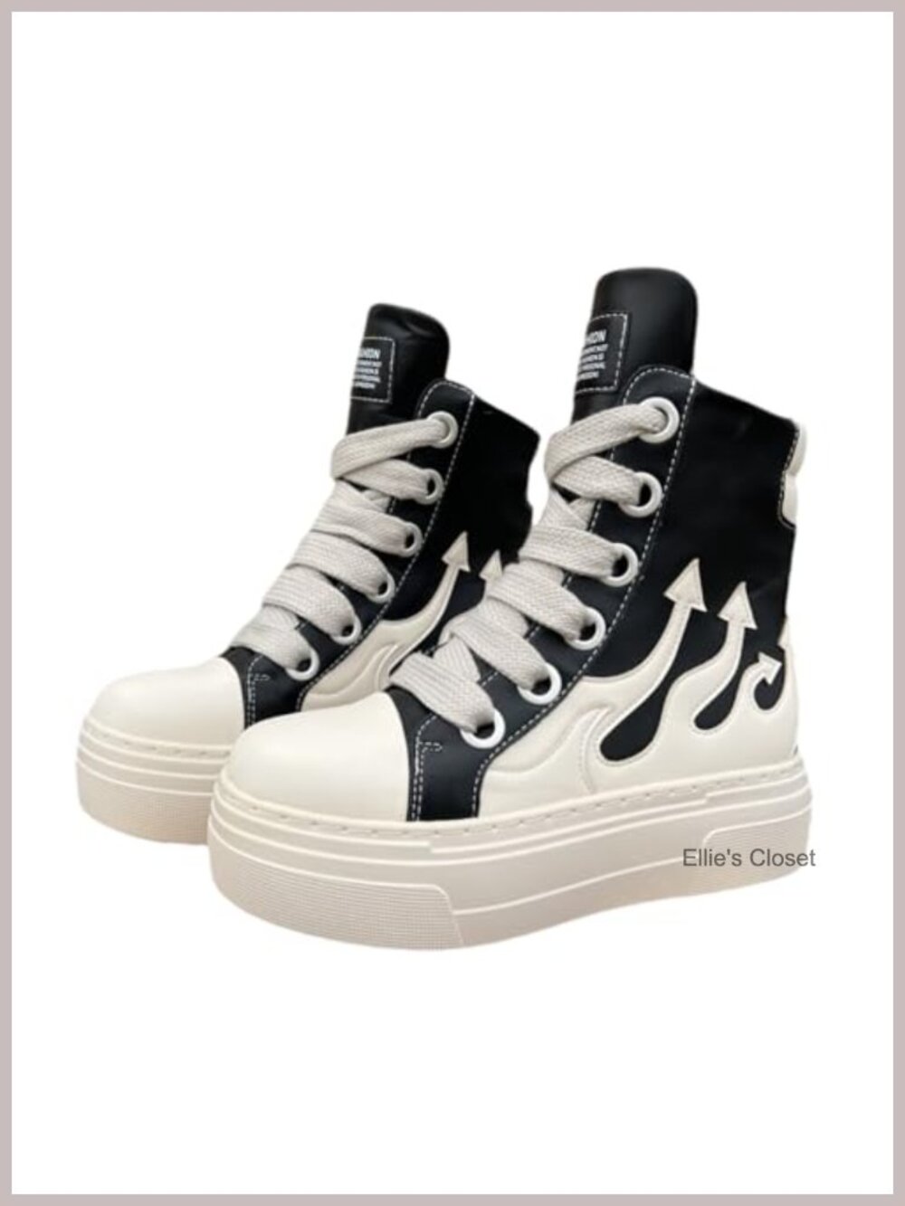 Unisex Platform Chunky Heels Sneakers High Top PU Leather Lace Up Thick Sole